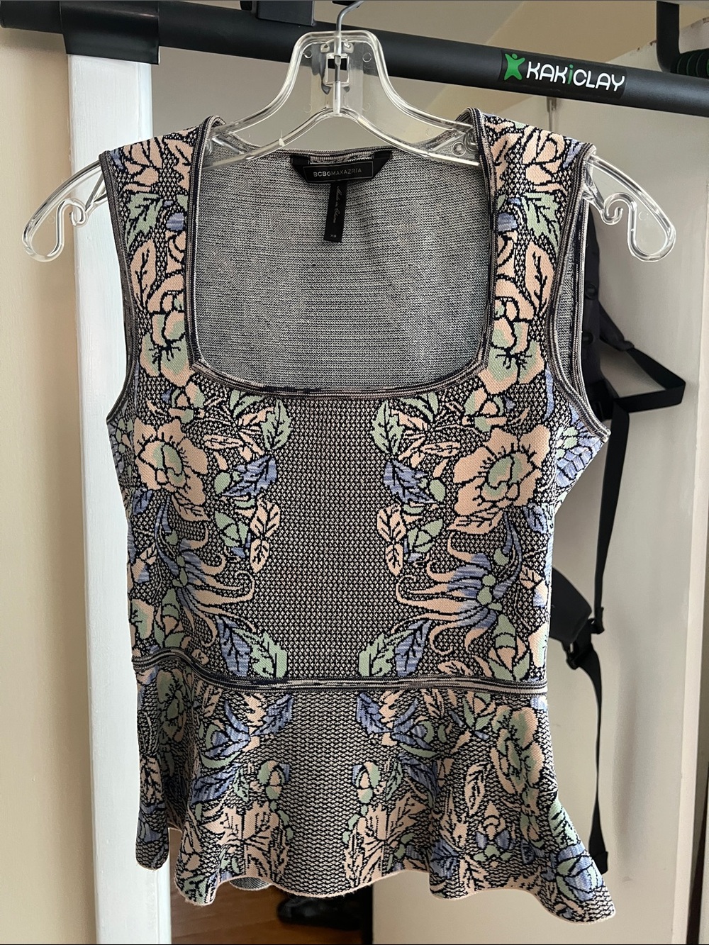 BCBGMAXAZRIA Floral Peplum Knit Tank Top - Pastel Multi